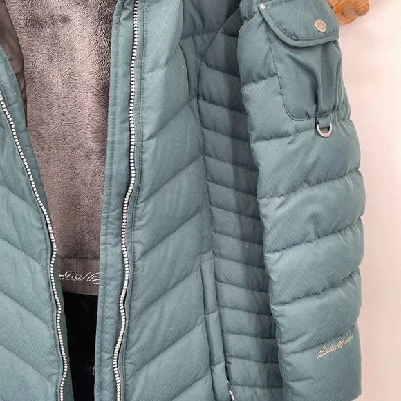 Long Quilted Hooded Down Puffer Coat in Teal - Picture 4 of 15